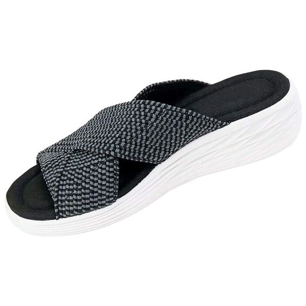 

women stretch cross ortic slide sandals casual beach slip on comfort and support shoes for sandalias de las mujeres slippers, Black