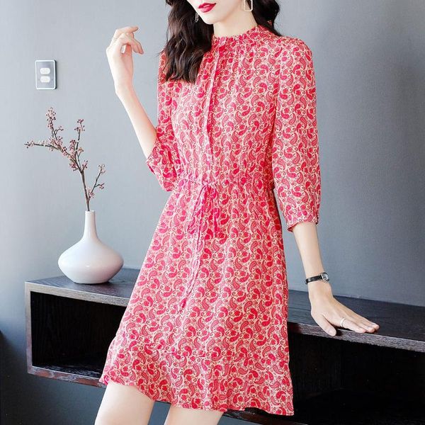 

weimei high end women's wear age reduced red floral lace up silk dress 669062-1 casual dresses, Black;gray
