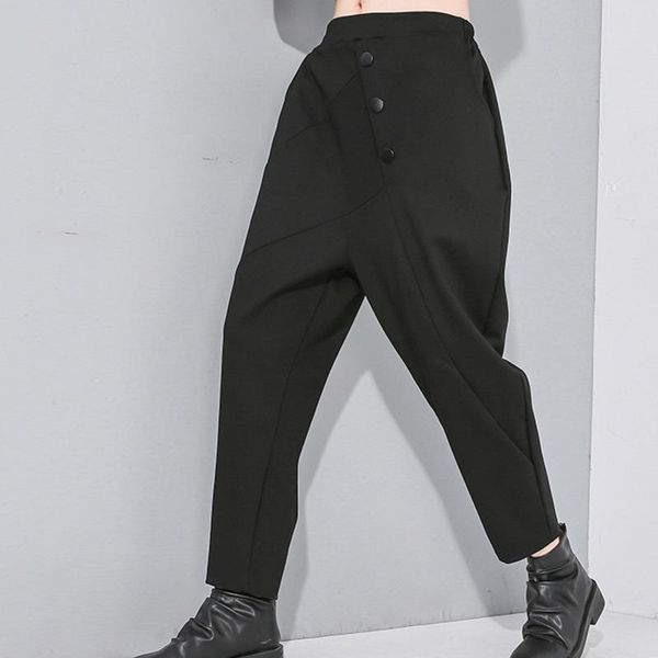 

women's pants & capris qing mo black women full length 2021 high waist haren with buttons female plus size loose trousers zqy2753, Black;white