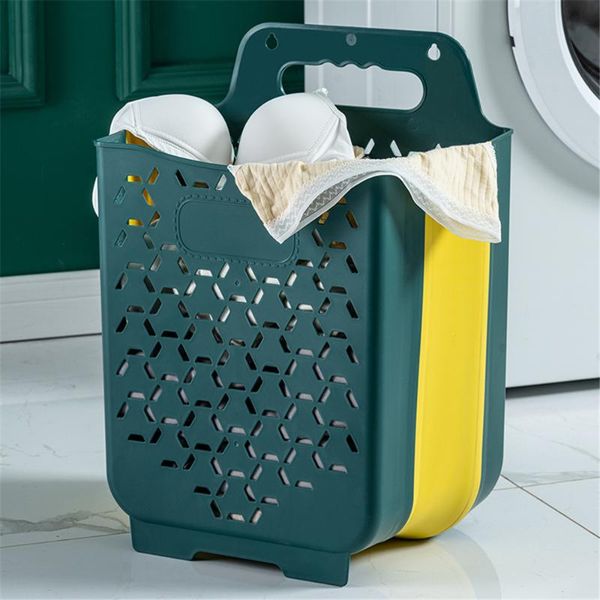 

folding storage laundry basket with handle wall mounted movable dirty clothes organizer collapsible large box toys sundries & organization
