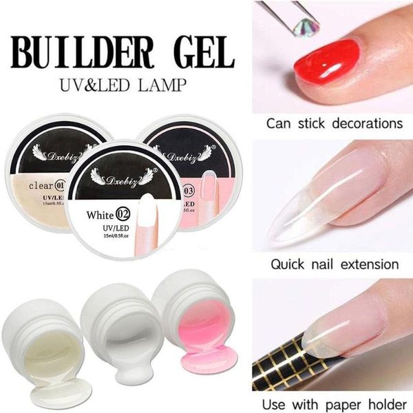 

nail gel 15ml extension acrylic white clear quick building for nails finger prolong form tips manicure tools, Red;pink