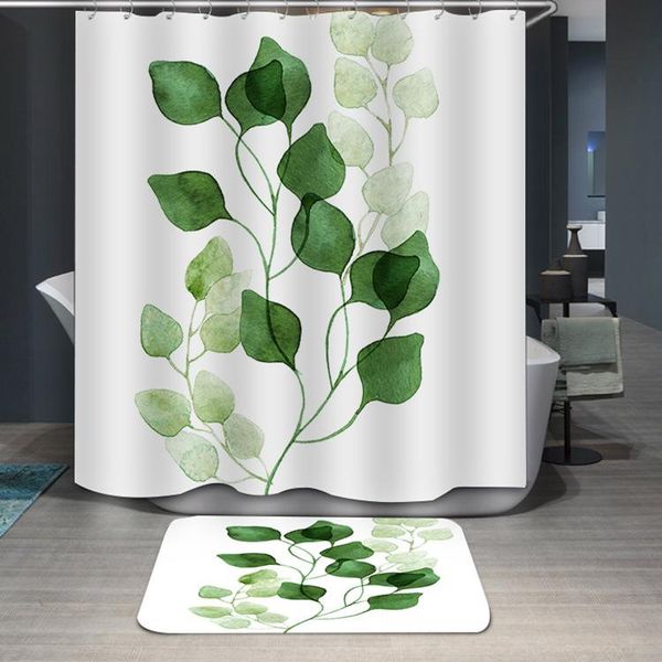 

leaves patten waterproof shower curtain set with 8 hooks bathroom curtains 3jl607