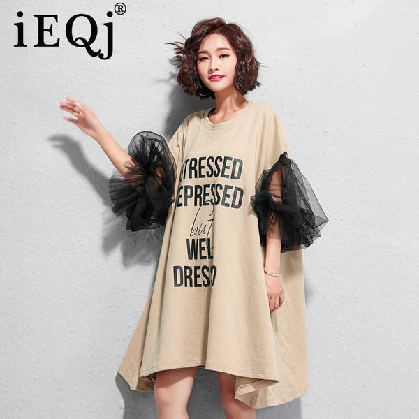 

ieqj spring summer round collar long lantern sleeve lace patchwork print pullovers casual dress women ag78001 210706, Black;gray