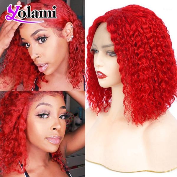 

yolami pre colored red bob kinky curly human hair wigs for black women plucked 13x4x1 hd t part brazilian lace front wig1, Black;brown