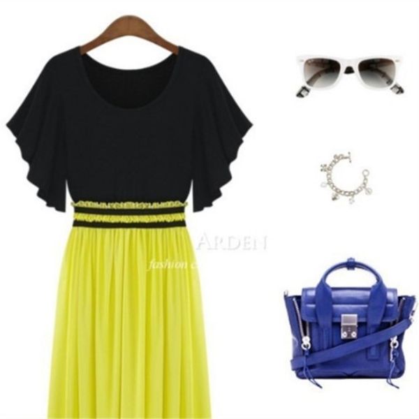 

factory013i knitted 2019 contrast new swing chiffon stitching large women's dress, White;black