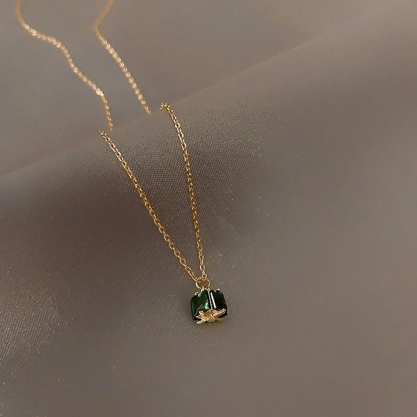 

pendant necklaces classic green crystal for woman korean fashion exquisite gold chain clavicle jewelry accessories gifts, Silver