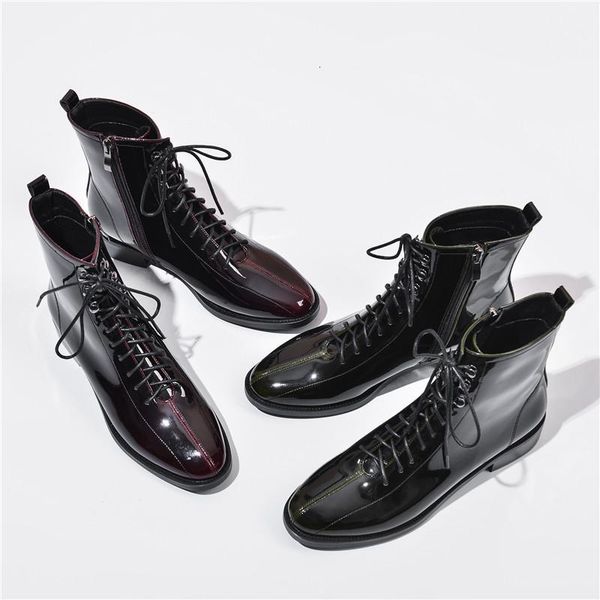 

boots asumer full nature genuine leather dress shoes lace up gradient color spring autumn ankle for women c3br, Black