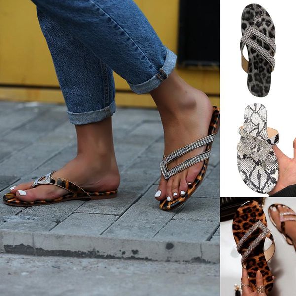 

slippers 2021 women summer flat rhinestone shoes roman beach sandals ladies flip flops leopard non-slip slides, Black