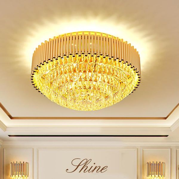 

ceiling lights led modern k9 crystal fixture golden american round lamp home bedroom living room indoor lighting