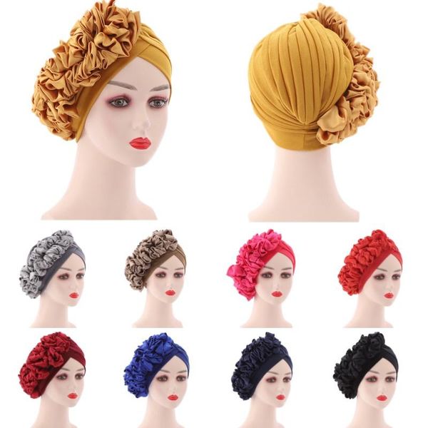 

beanie/skull caps fashion women floral turban party beanies hat muslim islamic pleated hijab cap headwrap bonnet hair loss chemo, Blue;gray