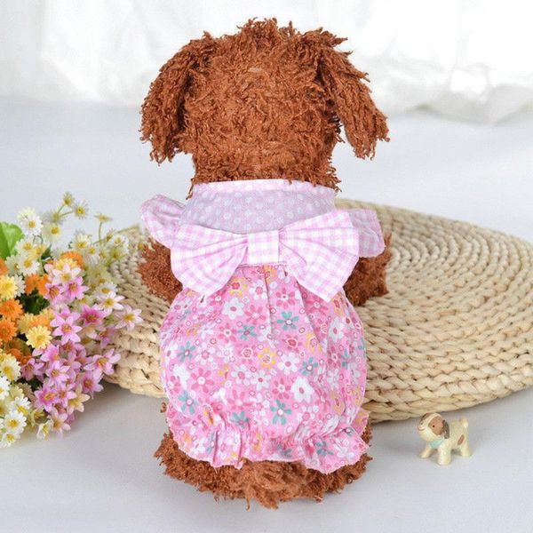

dog apparel breathable printed bow clothes pet supplies pink yellow lovely cotton puppy cat dress