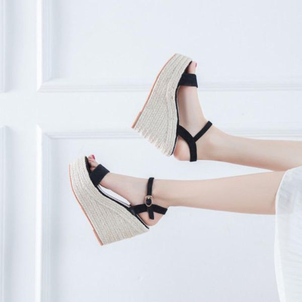 

dress shoes 2021 summer high heel button girls wedges sandals, Black