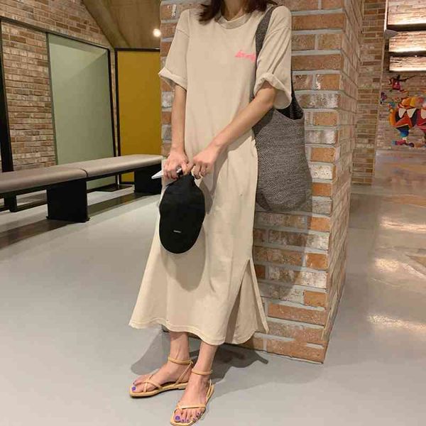 

two piece dress letter print summer women hollow out split long midi casual cotton t-shirts vintage harajuku thin z066 7yvf, White