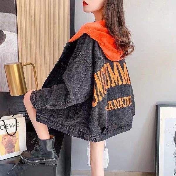 

women's jackets denim jacket clothing large korean autumn and winter 2021 solid color casual top, Black;brown