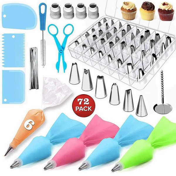 

baking & pastry tools 72pcs cake decorating supplies kit icing tips set with bags smoother piping nozzles coupler diy