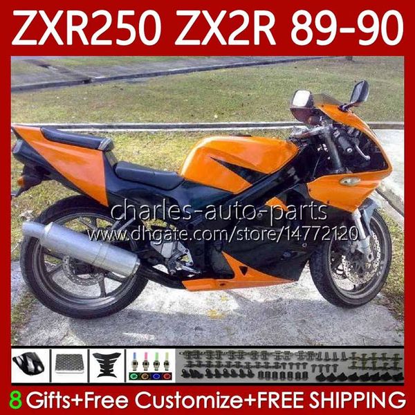 Kit de carroçaria completa para kawasaki ninja laranja preto zx 2R 2 R R250 ZXR 250 ZX2R ZXR250 1989 1990 corpo 84No.82 ZX-2R ZXR-250 89-98 ZX-R250 ZX2 R89 90 Fairing de motocicleta