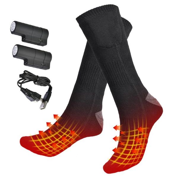 

sports socks usb electric heated 2500mah lithium battery powered 3-temperature levels heating foot warmer for men women dropship, Black