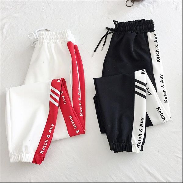 

black harem plus size women pant 5xl letter print striped hip hop korean style harajuku trousers mujer pantalones, Black;white
