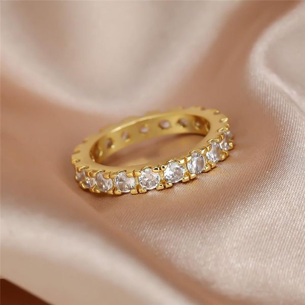 

wedding rings boho female white round crystal ring cute gold color thin for women luxury bride small love engagement, Slivery;golden