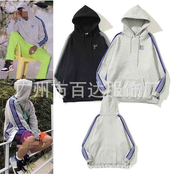 

ins fashion brand new need co branded awg butterfly embroidery ribbon hip hop loose hoodie plush sweater, Black