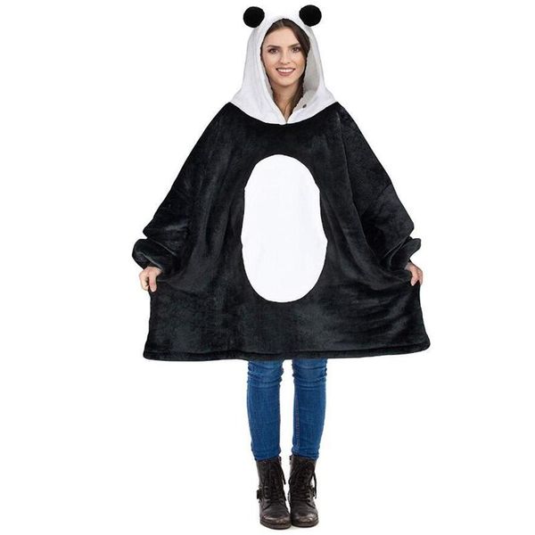 

women's hoodies & sweatshirts fleece hooded blanket with 3d animal ears winter outdoor hoodie robe soft warm wearable tv plush homewear, Black