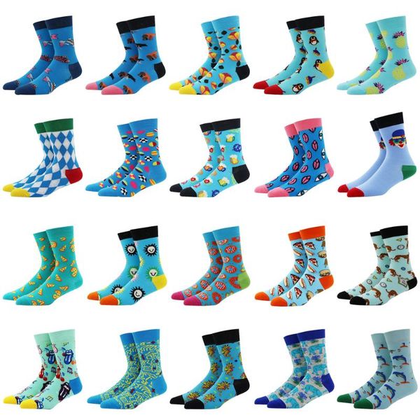 

men's socks blue series combed cotton man harajuku animals cartoon fruit fashion painting pattern woman happy funny sokken, Black
