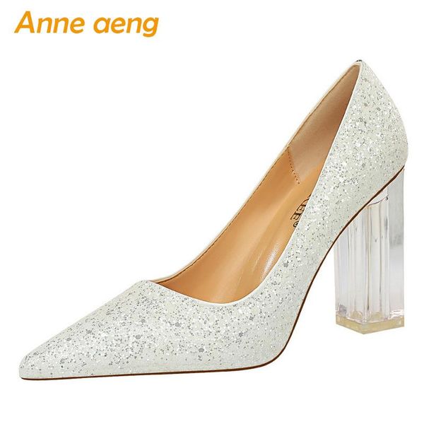

dress shoes 2021 women pumps high crystal heel pointed toe shallow bling bridal wedding white office ladies heels, Black