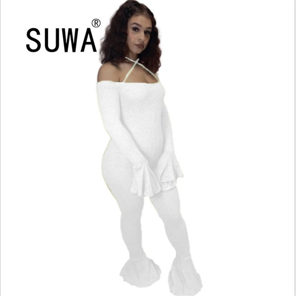 

gym clothing fashion autumn spring clothes white jumpsuit slash collar long sleeve one piece pants trousers overalls for women streetwear, White;black