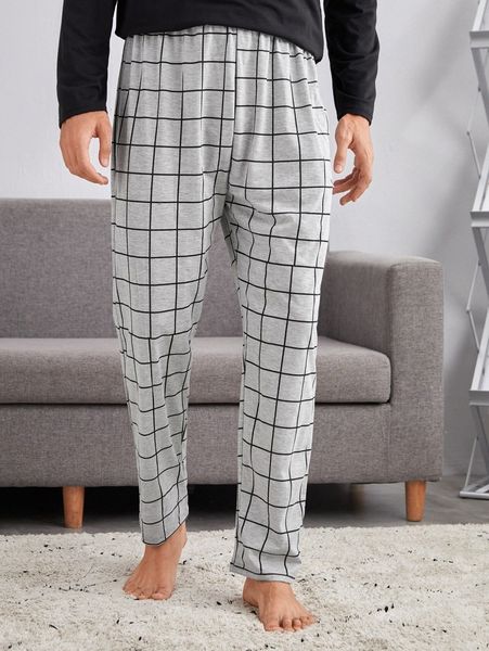 

men plaid print pajama pants 69oh#, Black;brown