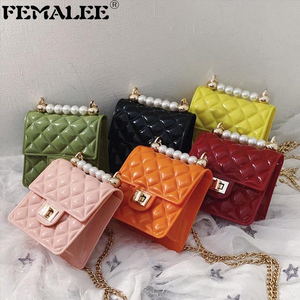 

women mini jelly messenger bag trendy quilted pearl purse handbag girls turn lock chain crossbody silicone wallet sac a main shoulder bags