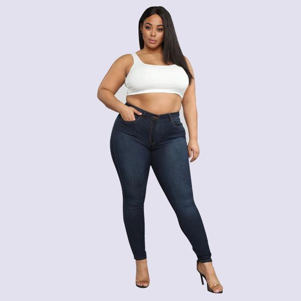 

5xl ladies fashion stretch jeans with small legs, Blue