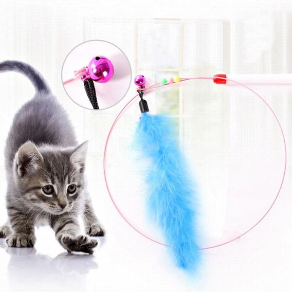

cat toys random color funny feather kitten toy steel wire teaser bell bead play pet bite-resistant stick