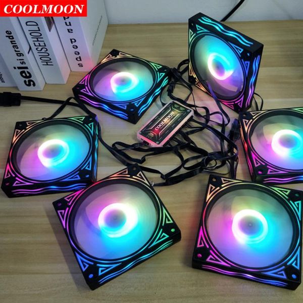 

coolmoon unique cpu radiator billow heatsink dissipation rgb cooling fan 120mm pc case 6pin chassis support remote controller fans & cooling
