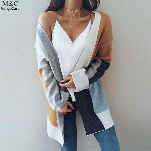 

women's sweaters women casual v-neck long sleeve patchwork pocket loose, front open fall/winter knitted cardigan, White;black