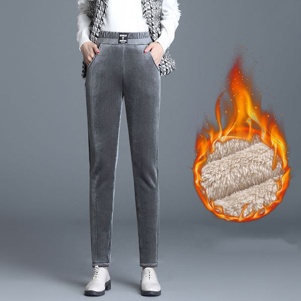 

women's jeans winter plus size cashmere pants corduroy thick lamb casual harem warm rvrc, Blue