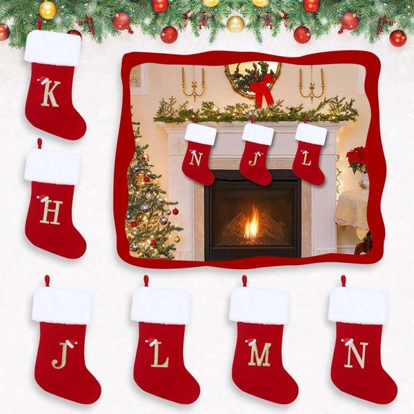 

christmas decorations stocking english letter embroidery tree ornament xmas kid gift candy holder bag party decor supply