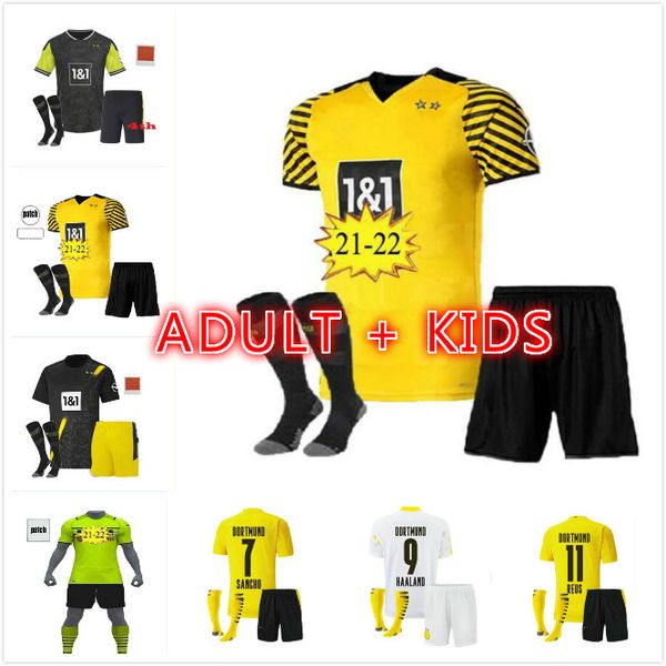 

2021 men kids borussia haaland dortmund soccer jerseys kit 20 21 hazard gotze reus witsel hummels sancho third set football shirt, Black;yellow