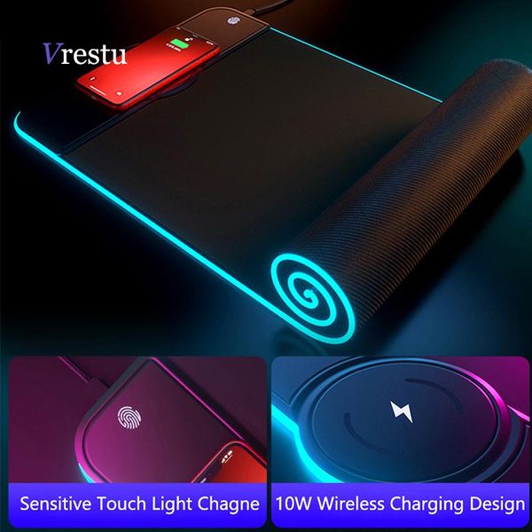 

mouse pads & wrist rests wireless charger gaming pad large 80x30 luminous rgb mousepad deskmat computer gamer led backlight extend keyboard