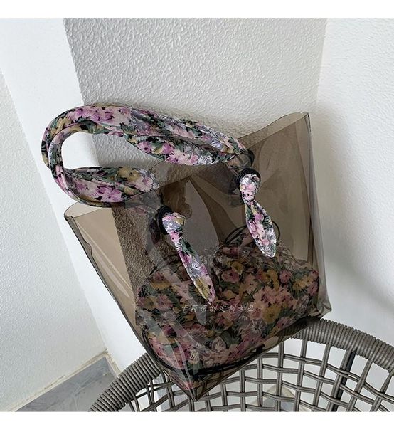 

transparent women shopping bag portable holographic jelly large capacity totes shoulder beach travel handbags cross body