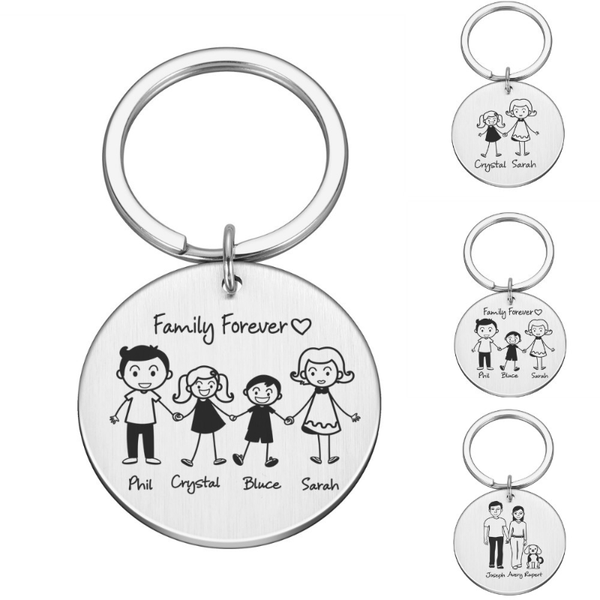 

5pcs/set personalized family gifts keychain custom mom dad daughter son pet key chain engraved stainless steel mother father kids keyring, Slivery;golden