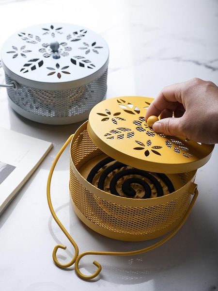 

fragrance lamps retro iron art mosquito smudge box fireproof household creative with lid incense holder coil tray