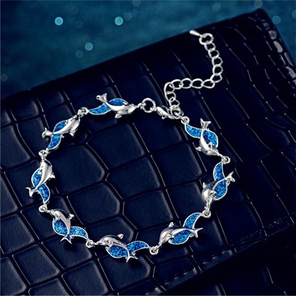 

link, chain women ladies girls fashion blue dolphin bracelet bangle jewelry, Black