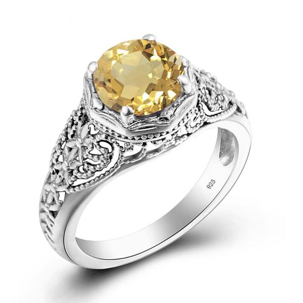 

cluster rings szjinao wedding engagement jewelry boho cute citrine for women 925 sterling silver ring anniversary gift, Golden;silver