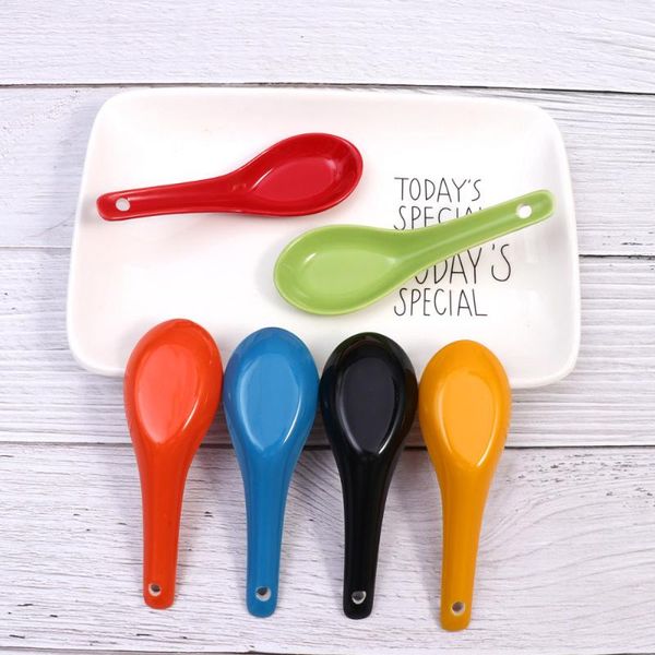 

6pcs candy color ceramic soup spoon creative serving spoons tableware for home restaurant (mixed colors)