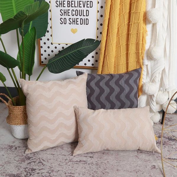 

cushion/decorative pillow nordic wavy pattern solid color pillowcover cotton canvas living room sofa geometric throw cushion cover home