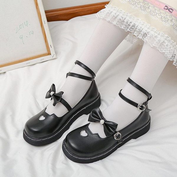 

dress shoes japanese kawaii lolita girls heart sweat school round toe for women student anime tea party lace ruffle socks, Black