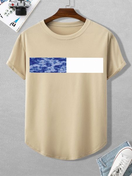 

men contrast panel curved hem tee i9f5#, White;black