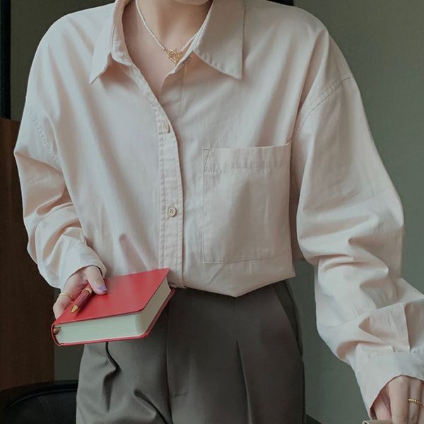 

[FeNO] solid color fashion aging suit collar autumn new Korean version simple temperament women's shirt 8986, White;black