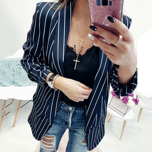 

exquisite high-end suit autumn and winter blazer long sleeve striped women's jacket, White;black