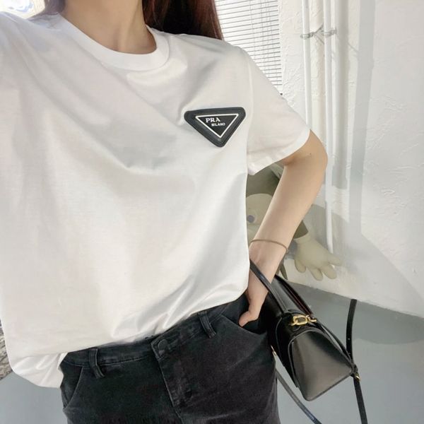 

brand t shirt polos pujia 2021 spring summer new couple's basic triangle round neck short sleeve t-shirt men's women's c, White